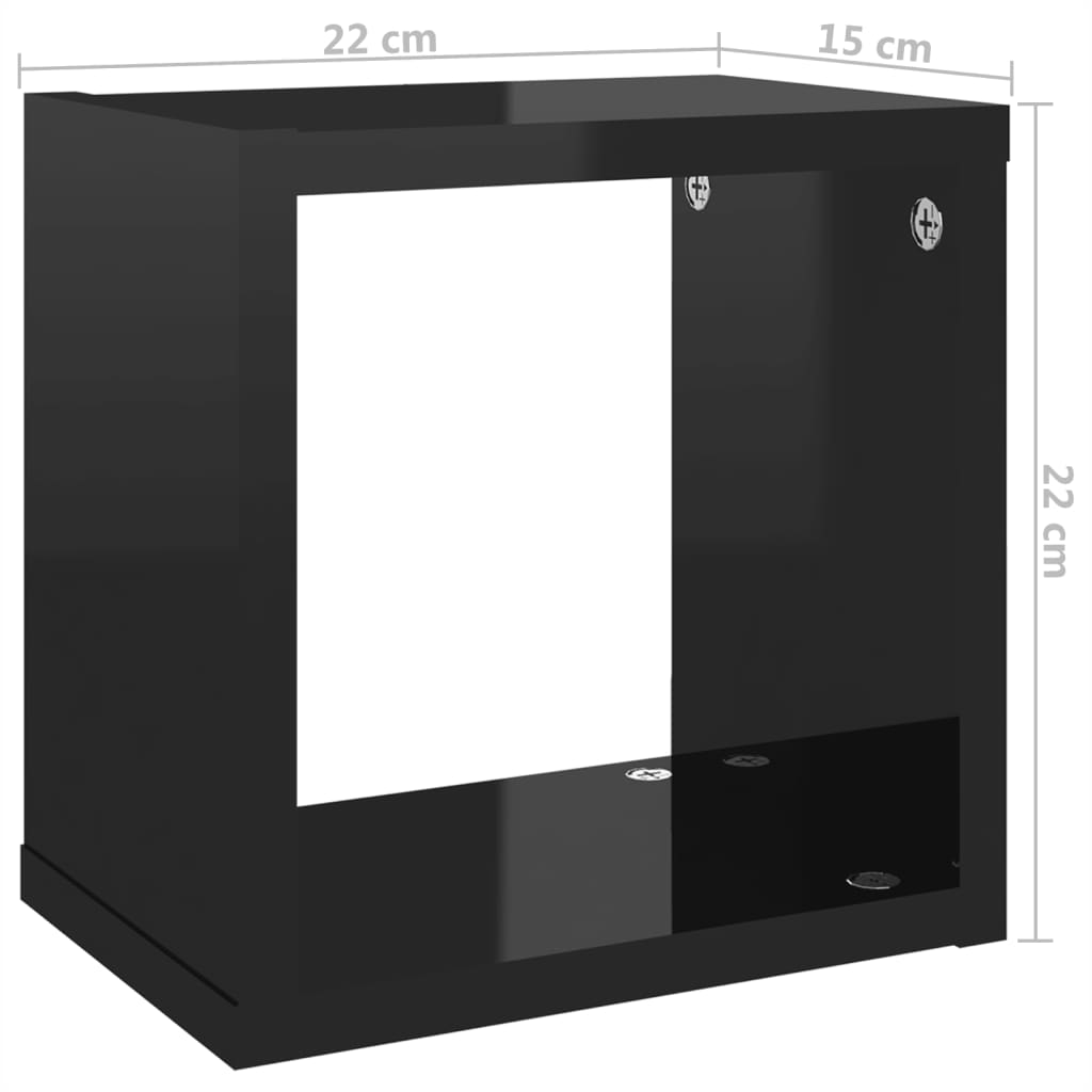 Prateleiras parede forma de cubo 4 pcs 22x15x22 cm preto brilh.