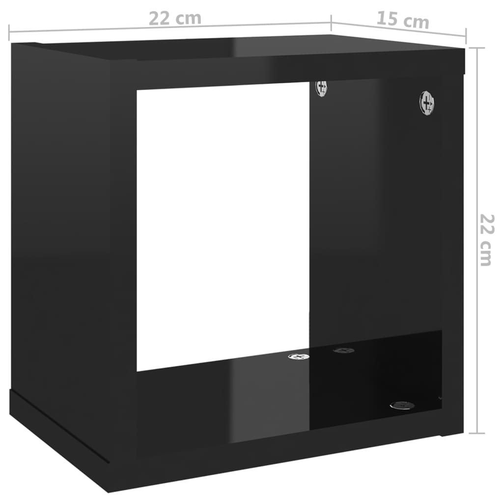 Prateleiras parede forma de cubo 6 pcs 22x15x22 cm preto brilh.