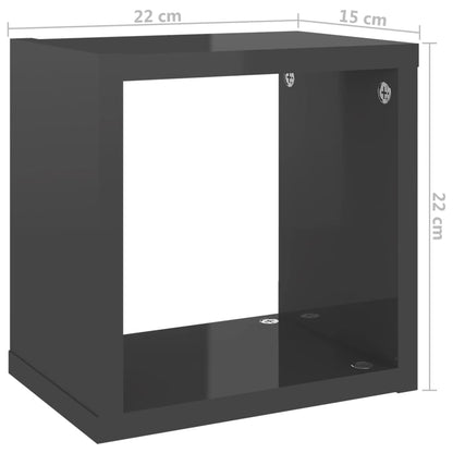 Prateleiras parede forma de cubo 4 pcs 22x15x22 cm cinza brilh.