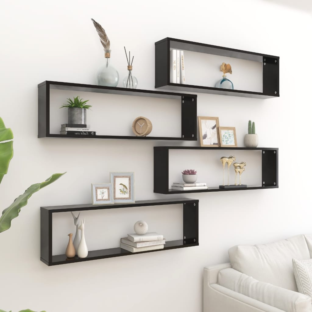 Prateleiras parede forma de cubo 4pcs contr. 100x15x30 cm preto