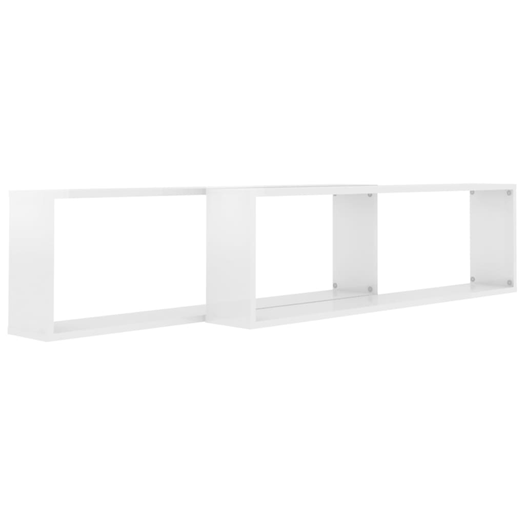 Estantes parede cúbicas 2pcs contrap. 100x15x30cm branco brilh.