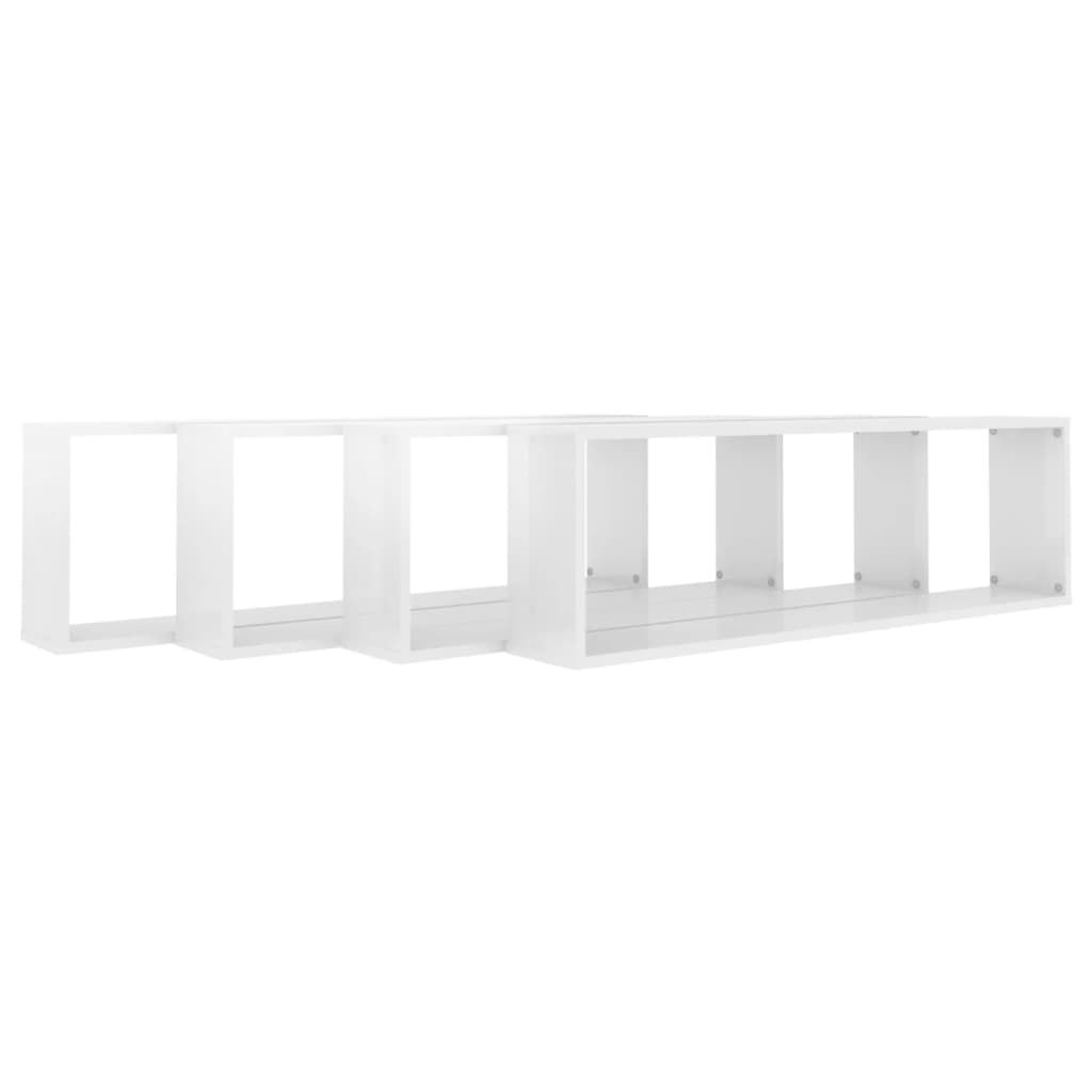 Estantes parede cúbicas 4pcs contrap. 100x15x30cm branco brilh.