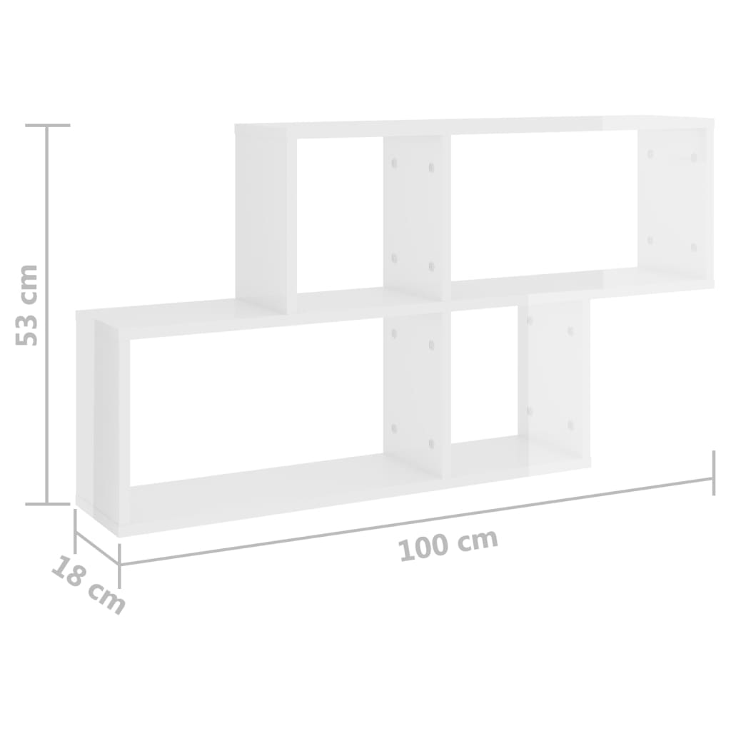 Estante de parede 100x18x53 cm contraplacado branco brilhante