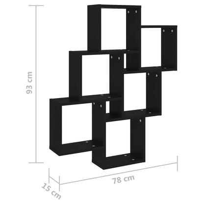 Estante de parede cúbica 78x15x93 cm contraplacado preto