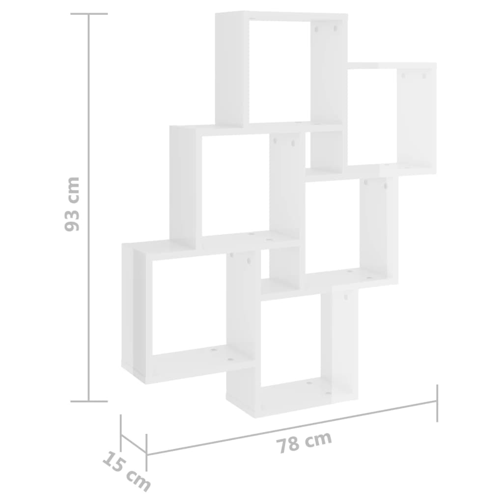 Estante de parede cúbica 78x15x93 cm contrapl. branco brilhante