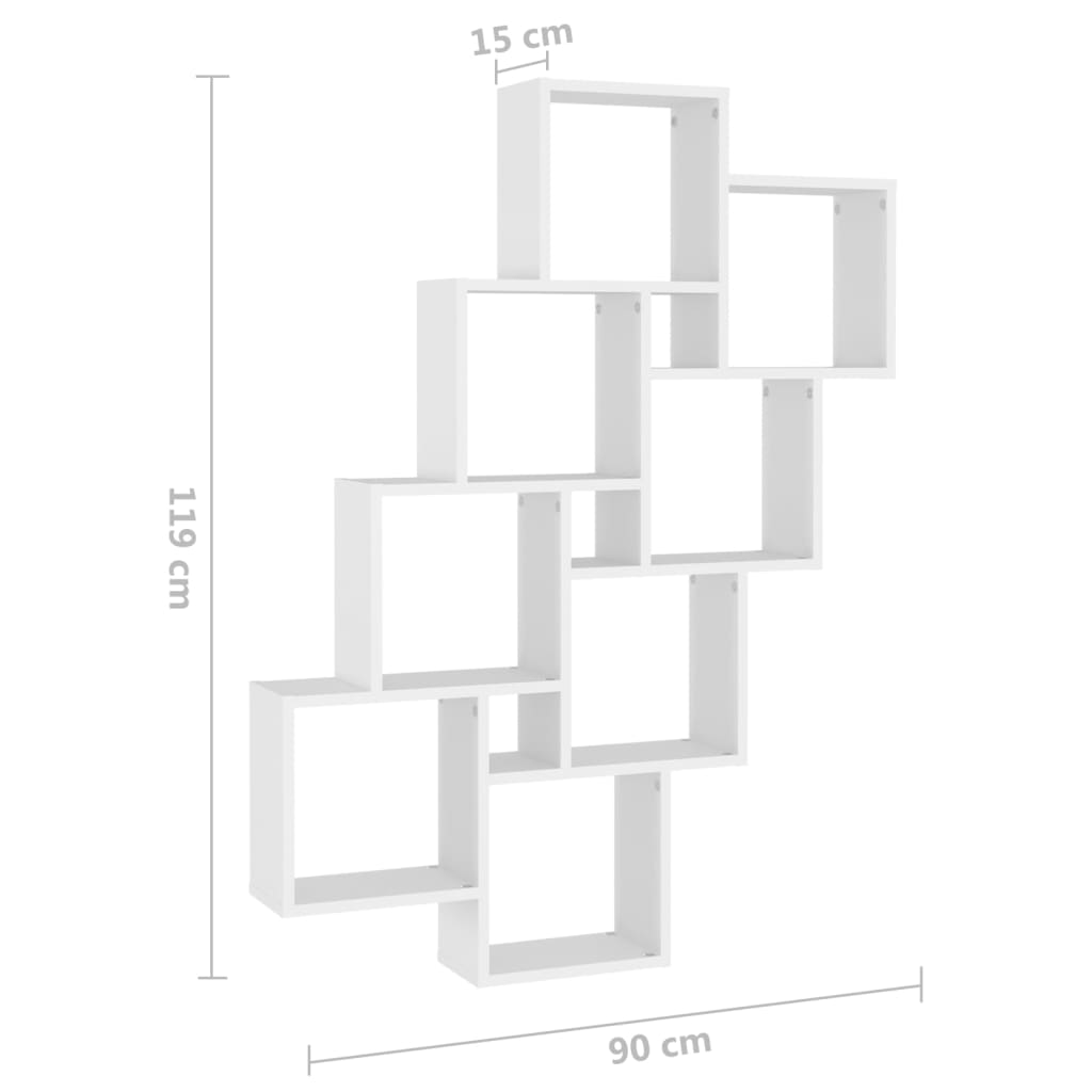 Estante de parede cúbica 90x15x119 cm deriv. madeira branco