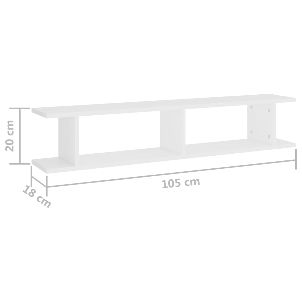 Estantes de parede 2 pcs 105x18x20 cm contraplacado branco