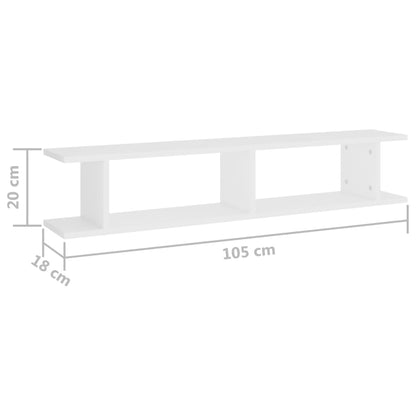 Estantes de parede 2 pcs 105x18x20 cm contraplacado branco