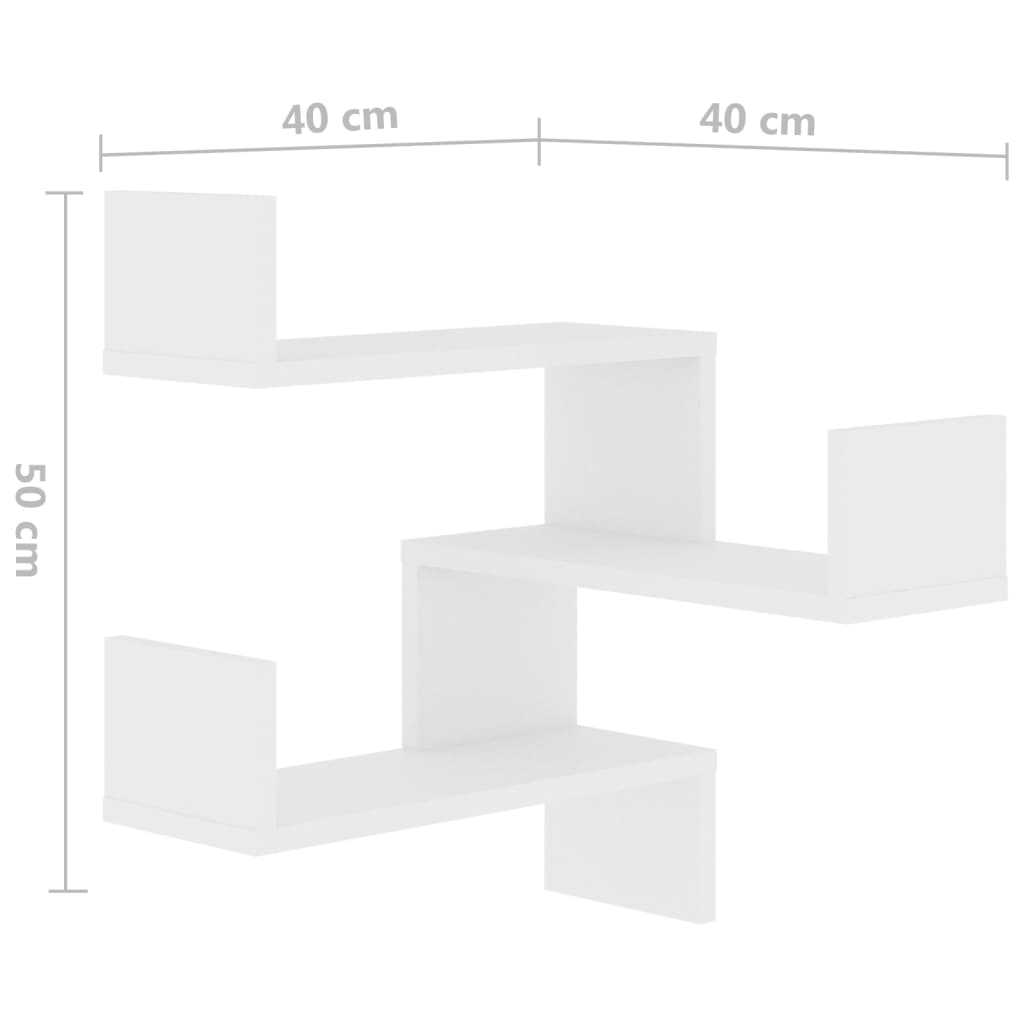 Estantes canto p/ parede 2pcs 40x40x50cm contraplacado branco