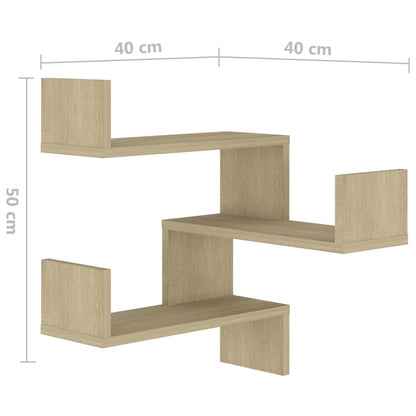 Estantes canto p/ parede 2pcs 40x40x50cm contrap. carv. sonoma