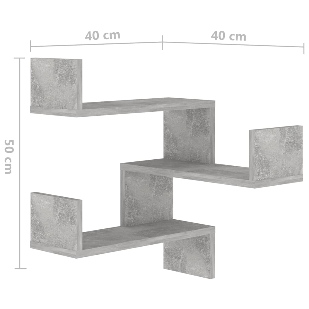 Estantes canto p/ parede 2pcs 40x40x50cm contrap. cinza cimento