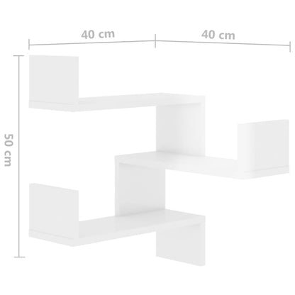 Estantes canto p/ parede 2pcs 40x40x50cm contr. branco brilh.