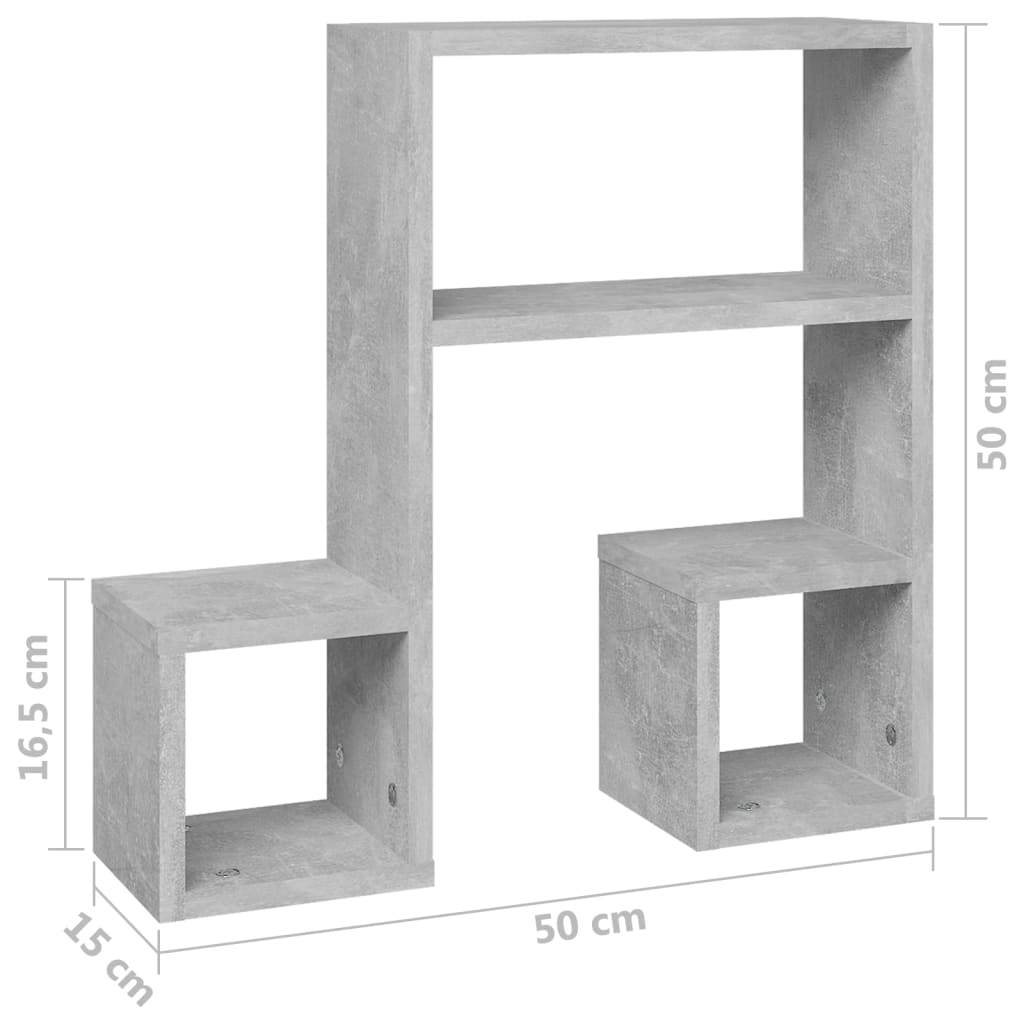 Estantes de parede 2 pcs 50x15x50 cm contrapl. cinza cimento