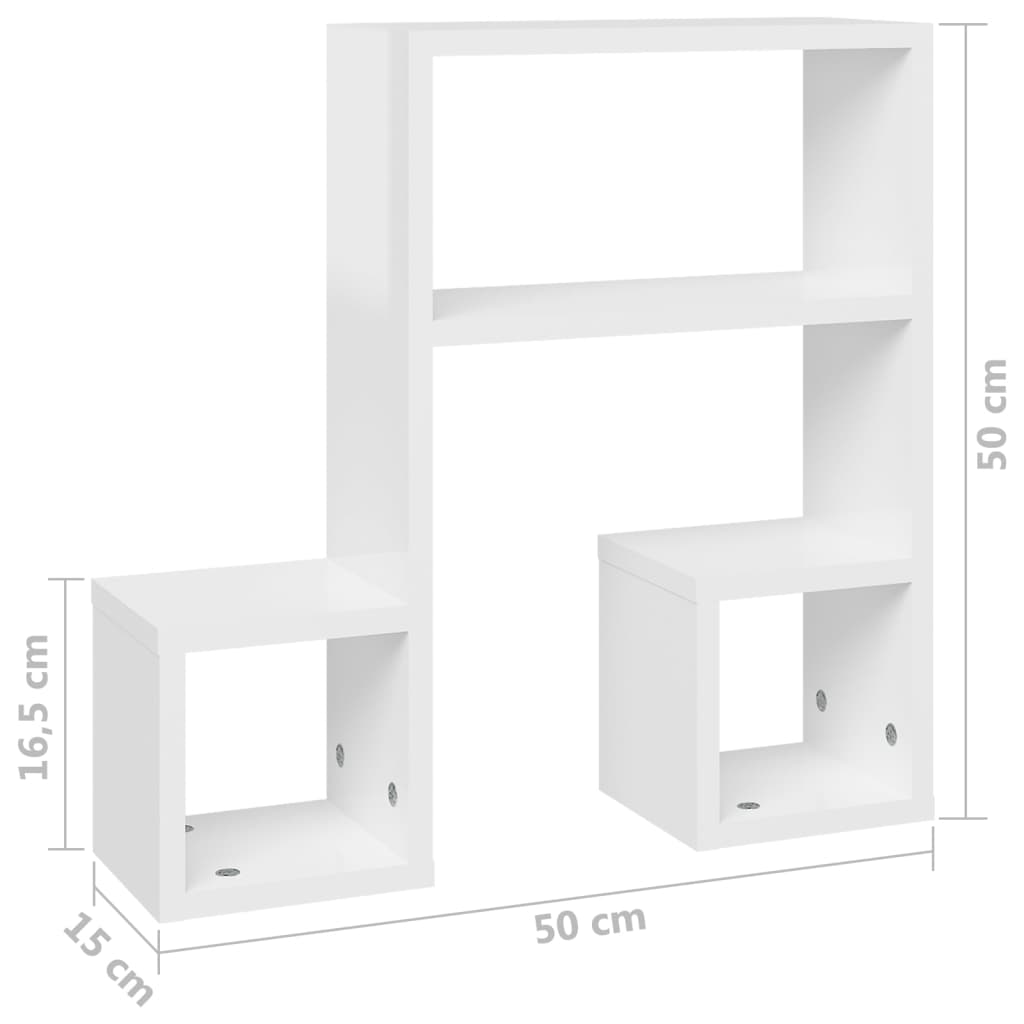 Estantes de parede 2 pcs 50x15x50 cm contrapl. branco brilhante