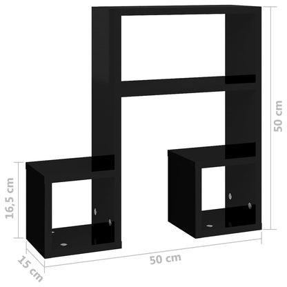 Estantes de parede 2 pcs 50x15x50 cm contrapl. preto brilhante