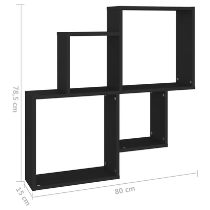 Estante de parede cúbica 80x15x78,5 cm contraplacado preto