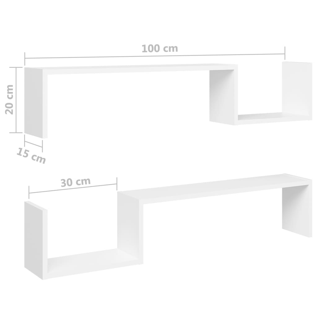 Estantes de parede 2 pcs 100x15x20 cm contraplacado branco