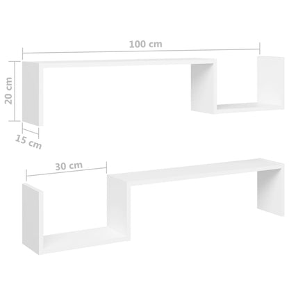 Estantes de parede 2 pcs 100x15x20 cm contraplacado branco