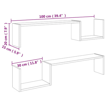 Estantes de parede 2 pcs 100x15x20 cm contrapl. cinza cimento