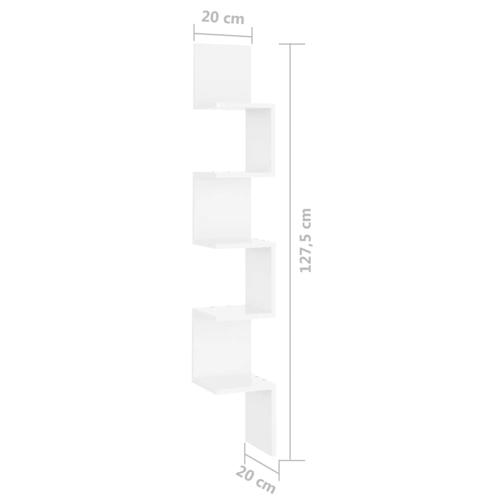 Estante de canto parede 20x20x127,5cm contrap. branco brilhante