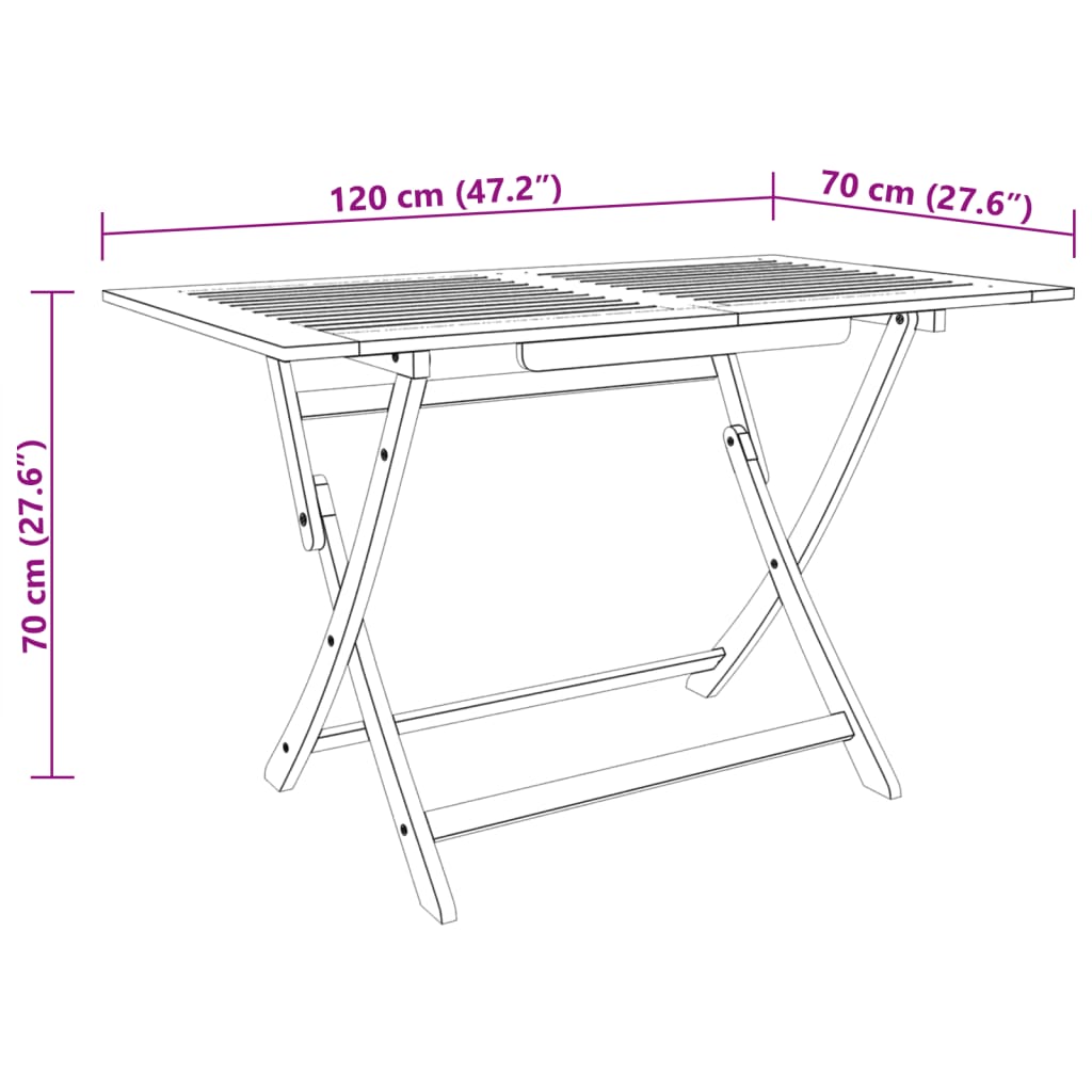Mesa de jardim dobrável 120x70x75 cm madeira eucalipto maciça