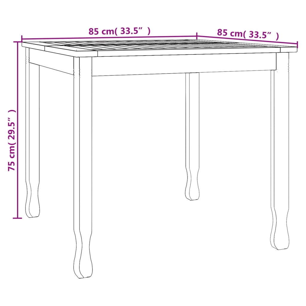 Mesa de jantar p/ jardim 85x85x75 cm madeira de teca maciça