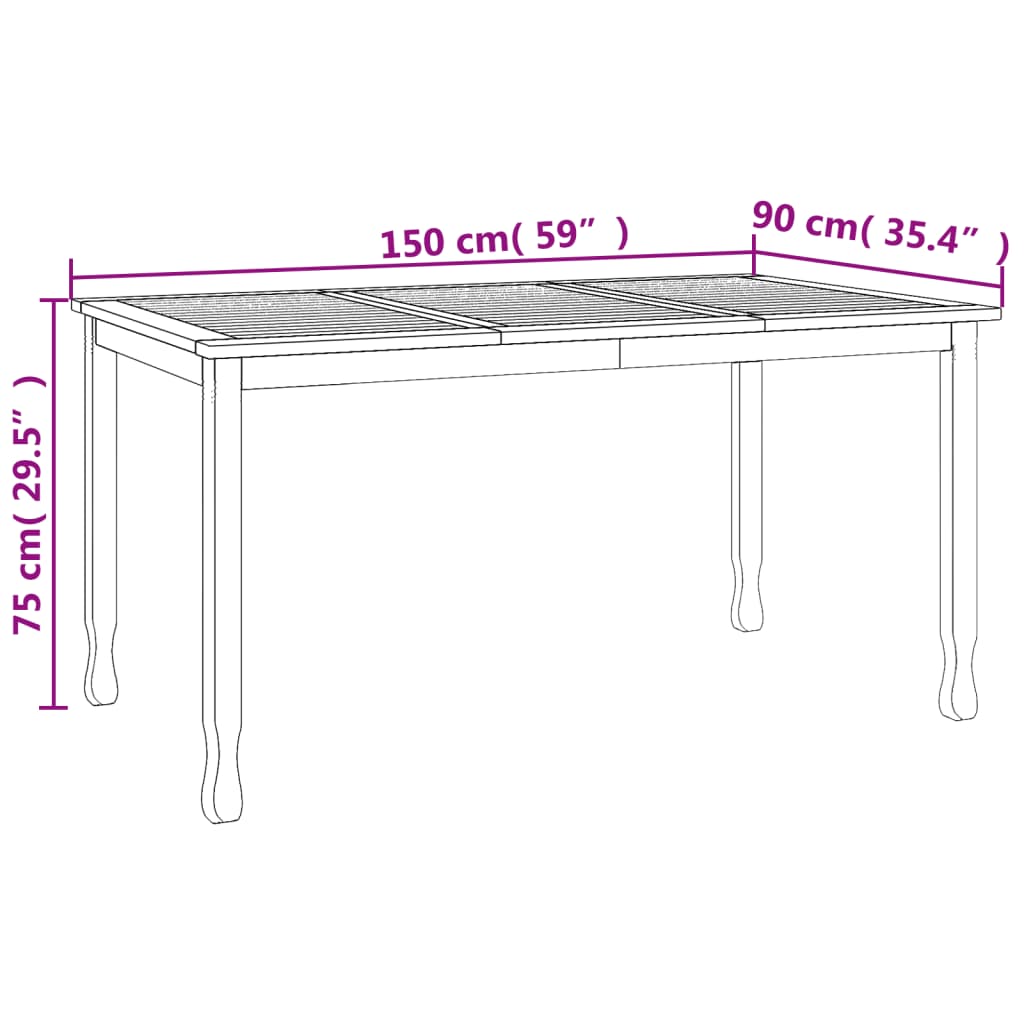 Mesa de jantar p/ jardim 150x90x75 cm madeira de teca maciça