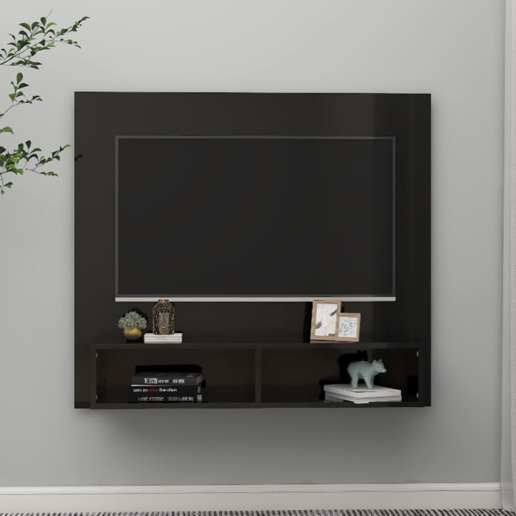 Móvel de TV de Parede Lisboa de 102 cm - Preto Brilhante - Design Moderno