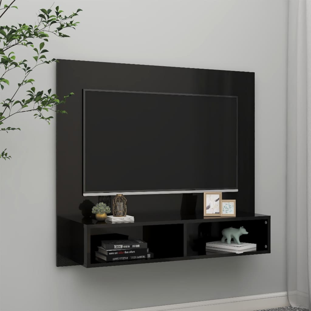 Móvel de TV de Parede Lisboa de 102 cm - Preto Brilhante - Design Moderno