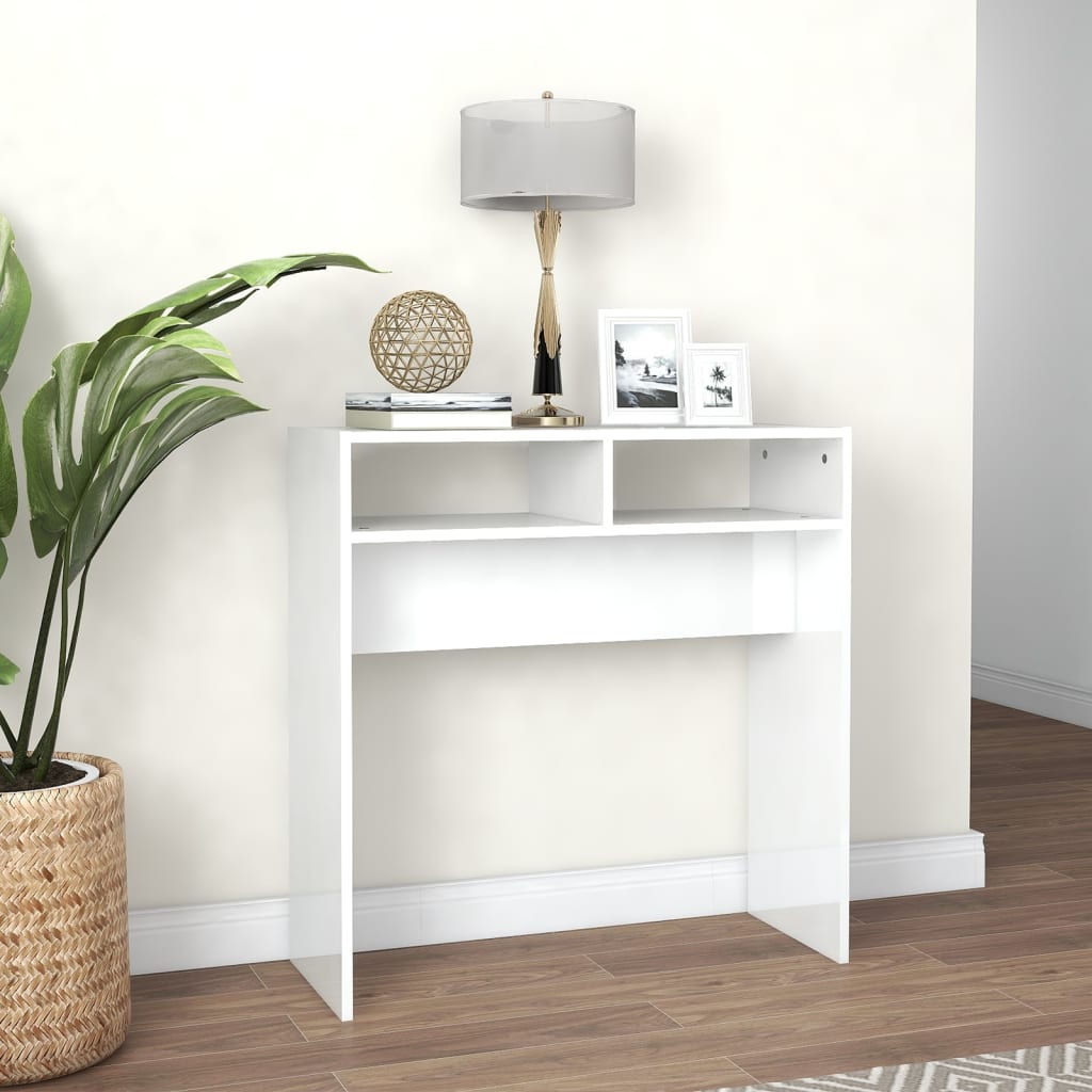 Mesa consola 78x30x80 cm contraplacado branco brilhante