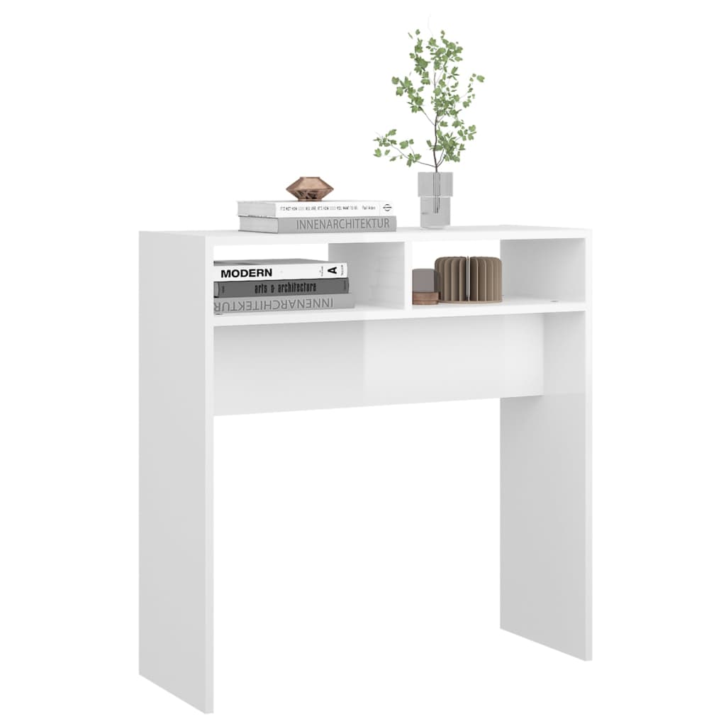 Mesa consola 78x30x80 cm contraplacado branco brilhante