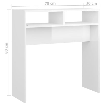 Mesa consola 78x30x80 cm contraplacado branco brilhante