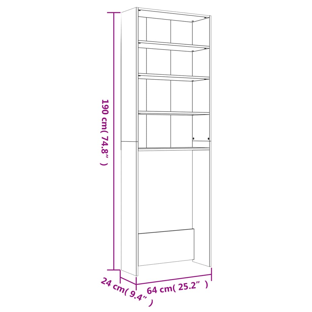 Armário para máquina lavar roupa 64x24x190 cm cinzento-cimento