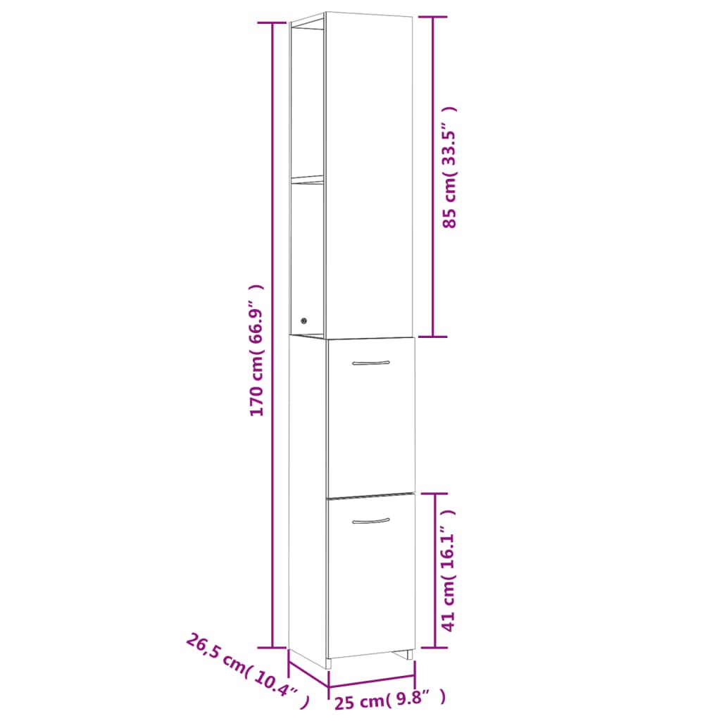 Armário Alto Atlanta de Casa de Banho de 170cm - Branco - Design Moderno