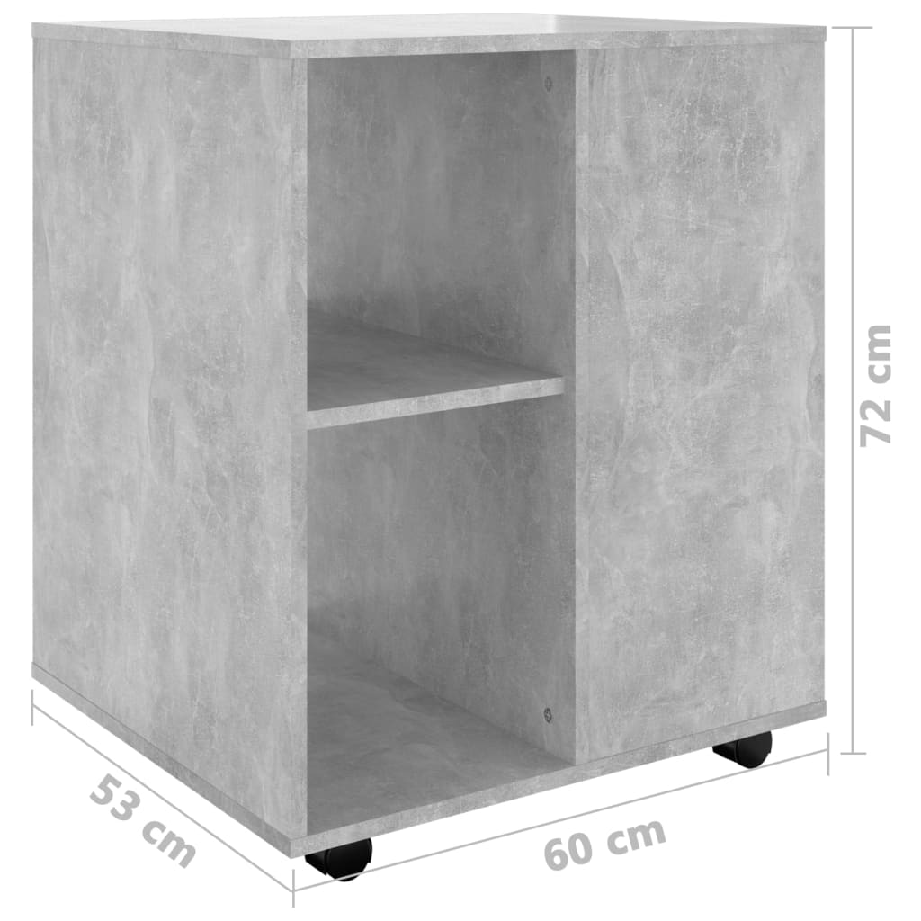 Móvel com rodas 60x53x72 cm contraplacado cinzento-cimento