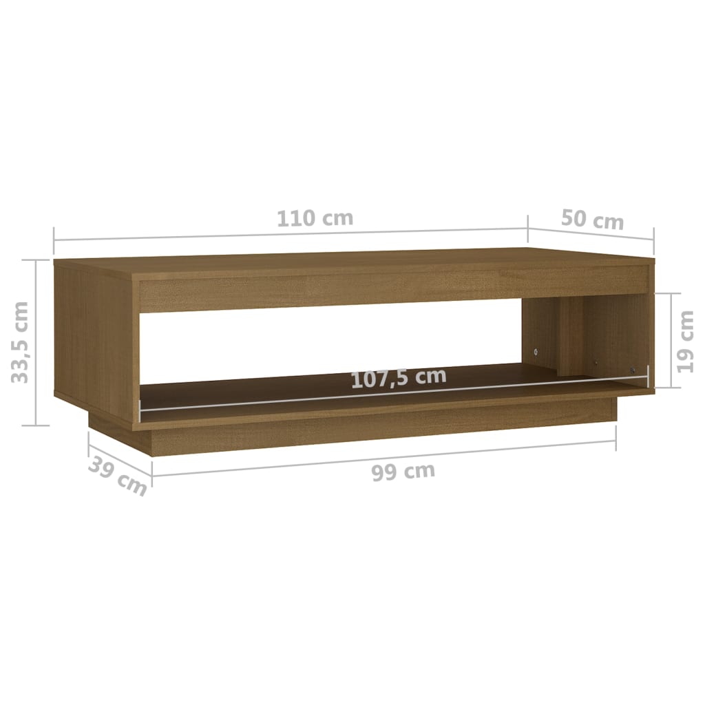 Mesa de centro 110x50x33,5 cm pinho maciço castanho mel