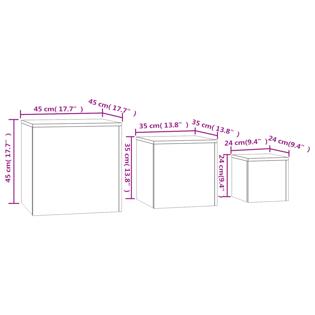 Mesas de apoio 3 pcs contraplacado cinza cimento