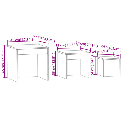 Mesas de encastrar 3 pcs contraplacado branco/carvalho sonoma