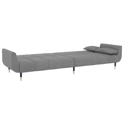 Sofá Cama West de 2 Lugares - Cor Cinzento Claro - Em Veludo,  Estrutura em Madeira e Pés em Metal - Com 2 Almofadas - 220x84,5-100x69-52 cm - Design Nórdico