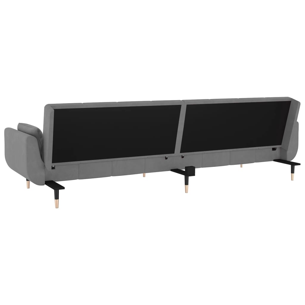 Sofá Cama West de 2 Lugares - Cor Cinzento Claro - Em Veludo,  Estrutura em Madeira e Pés em Metal - Com 2 Almofadas - 220x84,5-100x69-52 cm - Design Nórdico