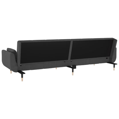 Sofá Cama de 2 Lugares West - Cor Cinzento Escuro - Em Veludo,  Estrutura em Madeira e Pés em Metal - Com 2 Almofadas - 220x84,5-100x69-52 cm - Design Nórdico