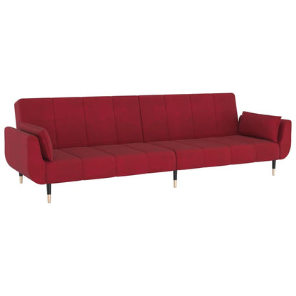 Sofá-cama 2 lugares com duas almofadas veludo vermelho tinto