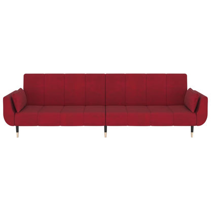 Sofá-cama 2 lugares com duas almofadas veludo vermelho tinto