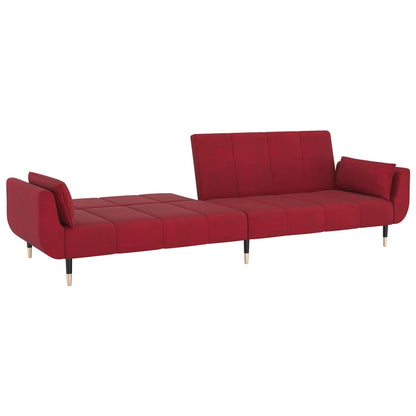 Sofá-cama 2 lugares com duas almofadas veludo vermelho tinto