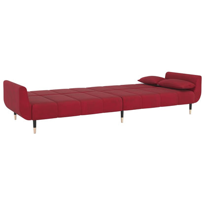 Sofá-cama 2 lugares com duas almofadas veludo vermelho tinto