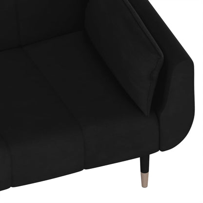 Sofá Cama de 2 Lugares West - Cor Preto - Em Veludo,  Estrutura em Madeira e Pés em Metal - Com 2 Almofadas - 220x84,5-100x69-52 cm - Design Nórdico