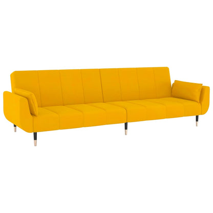 Sofá-cama 2 lugares com duas almofadas veludo amarelo