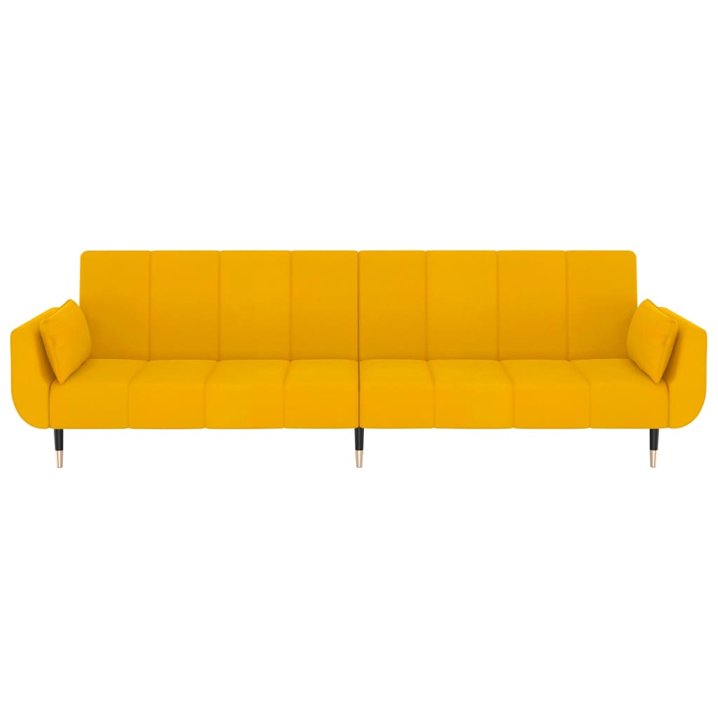 Sofá-cama 2 lugares com duas almofadas veludo amarelo