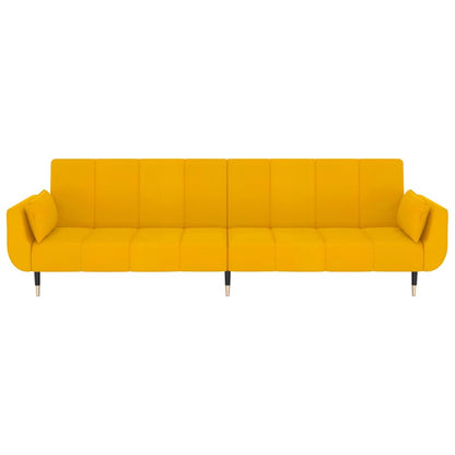 Sofá-cama 2 lugares com duas almofadas veludo amarelo