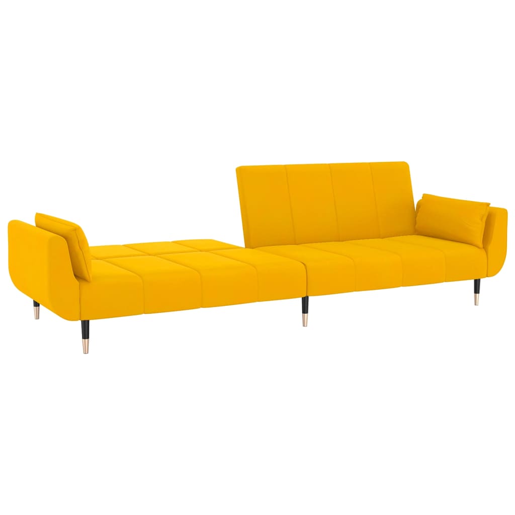 Sofá-cama 2 lugares com duas almofadas veludo amarelo